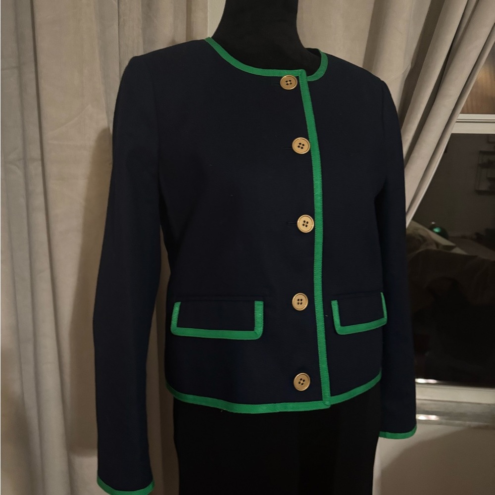 J. Crew Navy Blazer with Green Accents